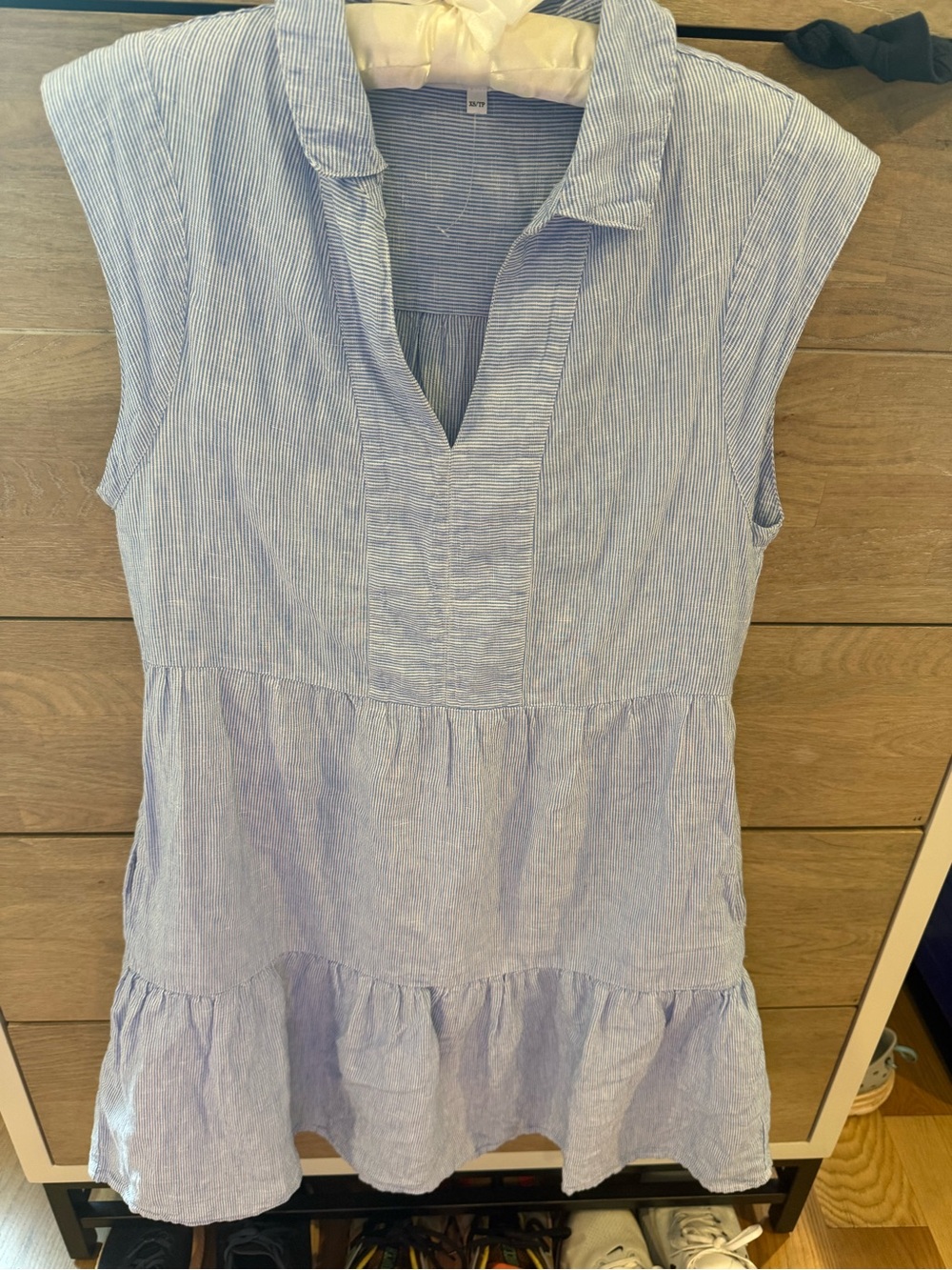 MELISSA NEPTON Light Blue & White Striped Linen Dress, Anthropologie, XS